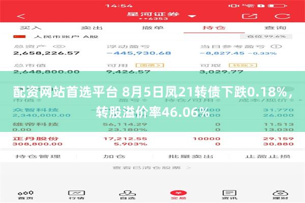配资网站首选平台 8月5日凤21转债下跌0.18%，转股溢价率46.06%