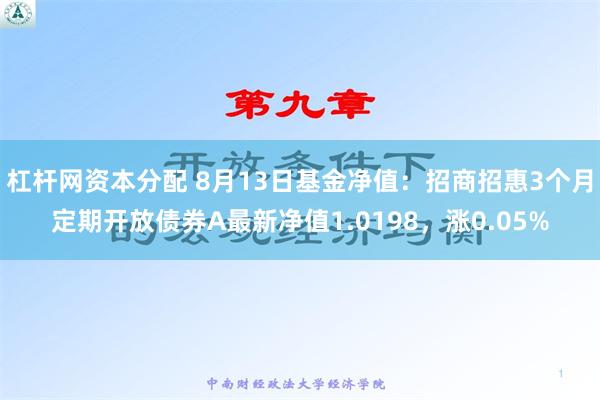 杠杆网资本分配 8月13日基金净值：招商招惠3个月定期开放债券A最新净值1.0198，涨0.05%