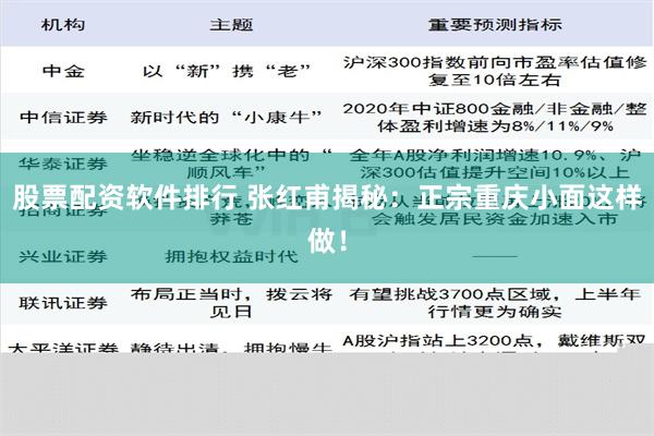 股票配资软件排行 张红甫揭秘：正宗重庆小面这样做！