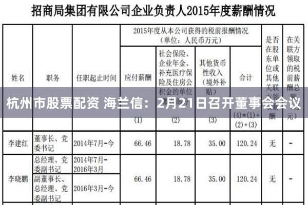 杭州市股票配资 海兰信：2月21日召开董事会会议